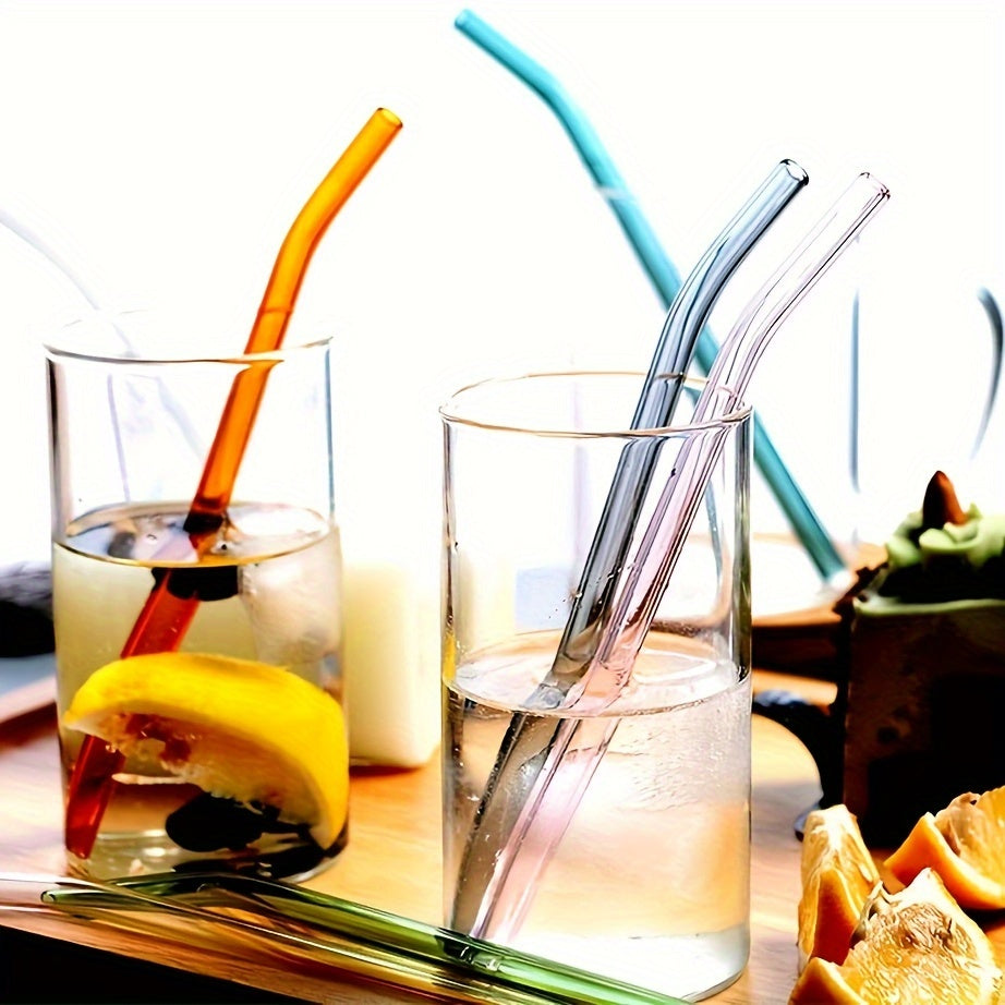 6 Pack Clear Borosilicate Glass Straws with Cleaning Brush Reusable Heat-Resistant