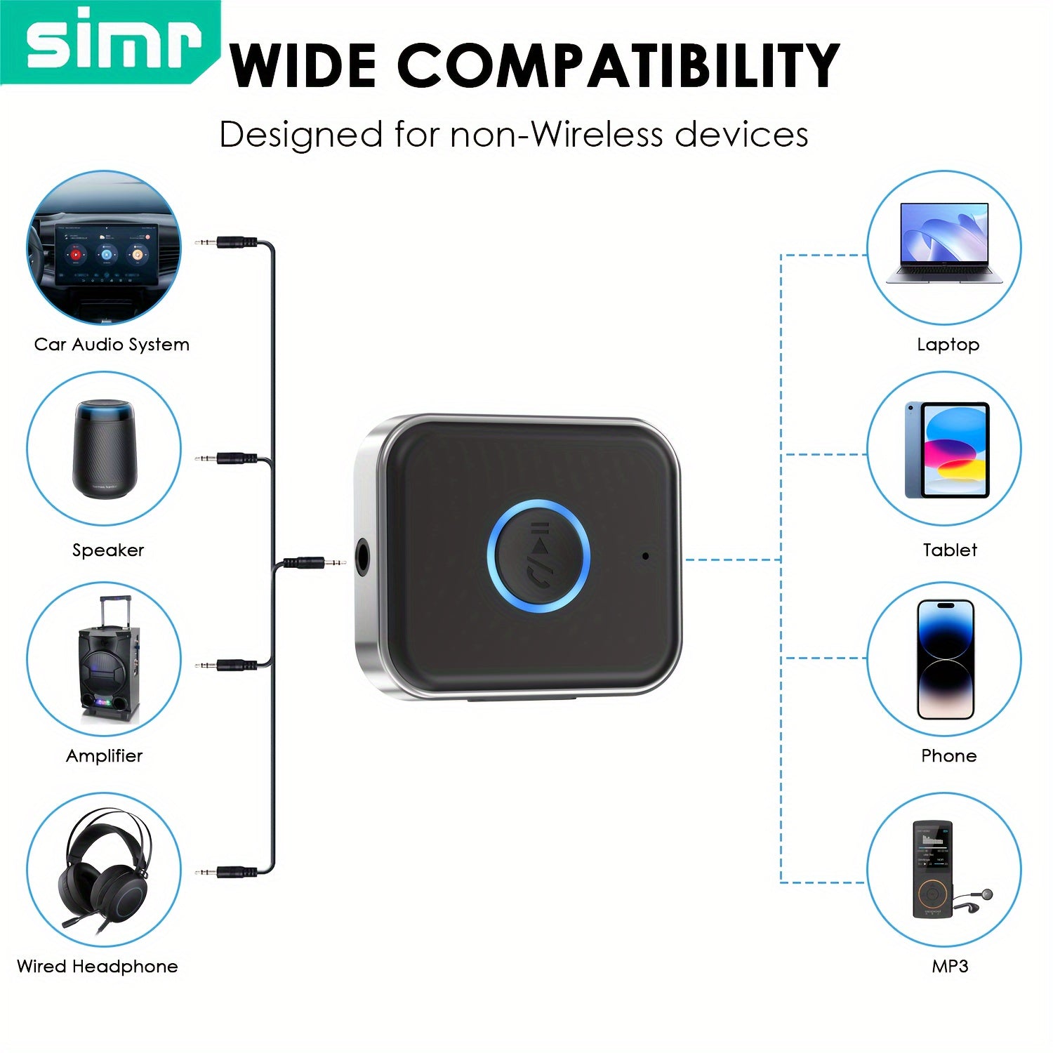 Wireless Audio Receiver Portable AUX Adapter Hands-Free for Car Home Stereo