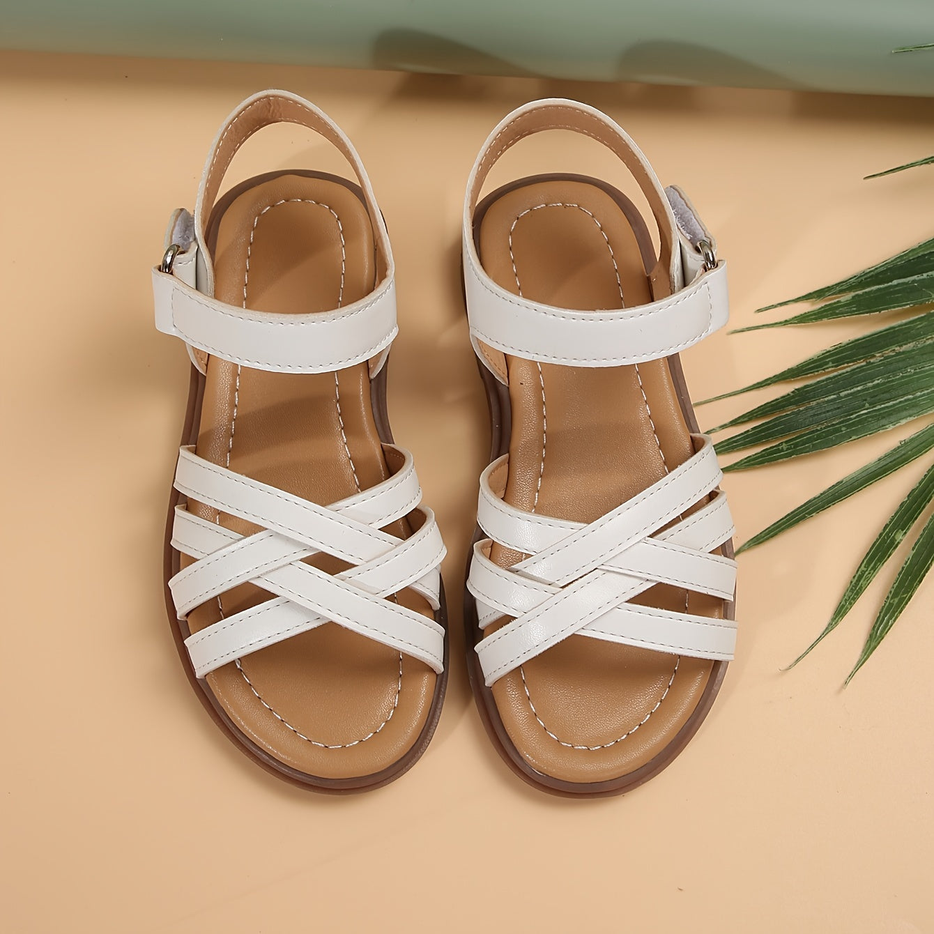 Girls' Summer Open Toe Sandals Solid Color Lightweight Breathable Casual Beach Shoes