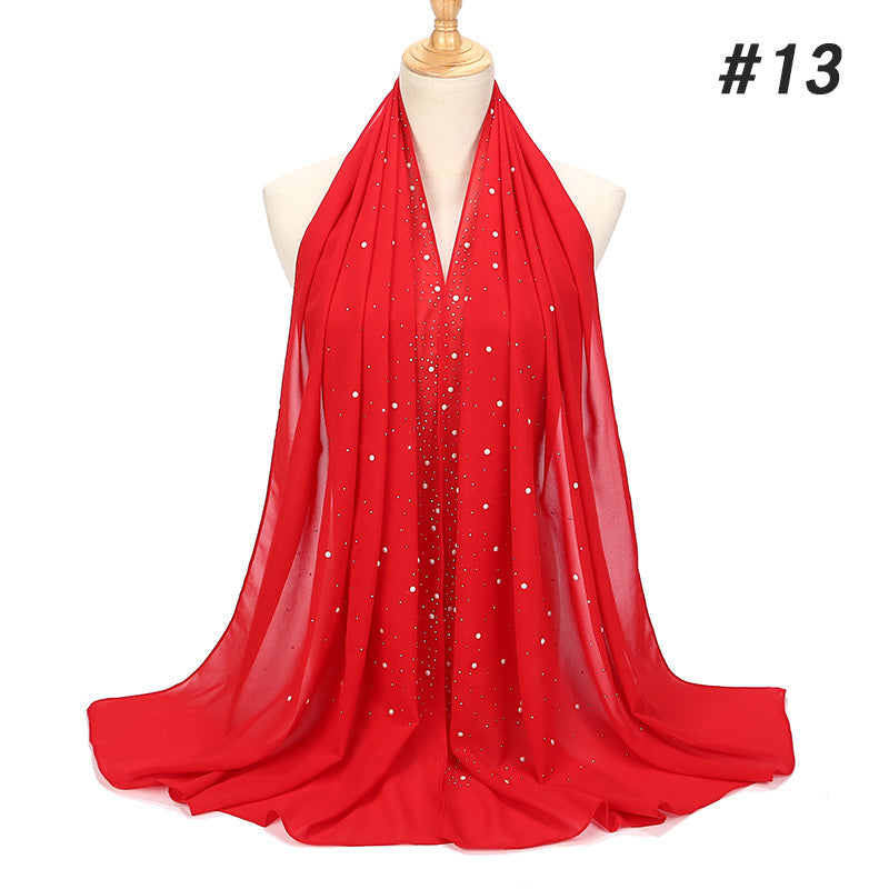 Women’s Shimmery Faux Diamond Chiffon Scarf Bubble Shawl Solid Color Breathable Sun Protection