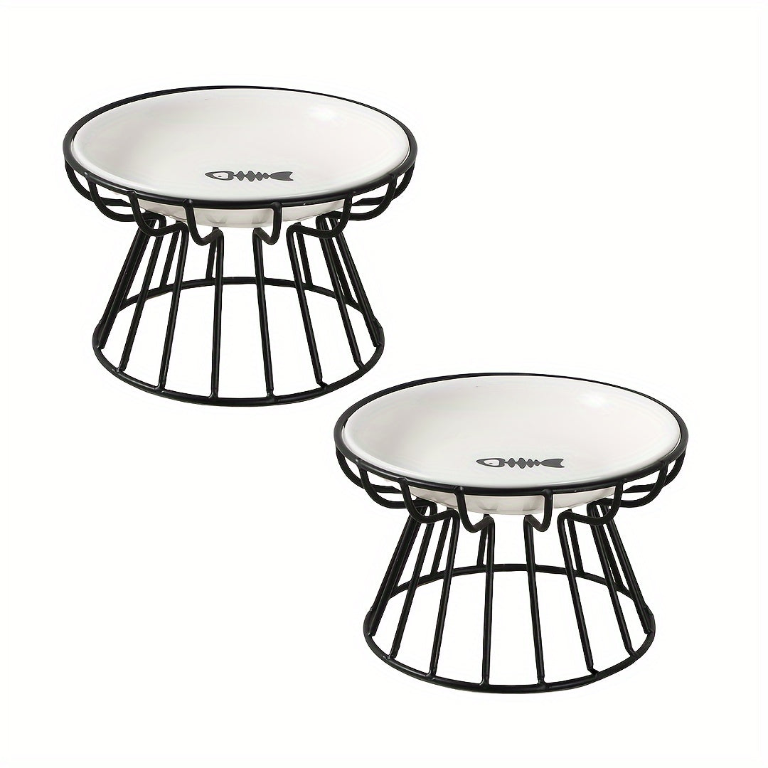 Ceramic Elevated Cat Bowl with Anti-Slip Iron Stand for Comfortable Eating