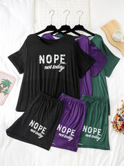 Women's Plus Size Pajama Set Double Short Letter Iron-On Loungewear