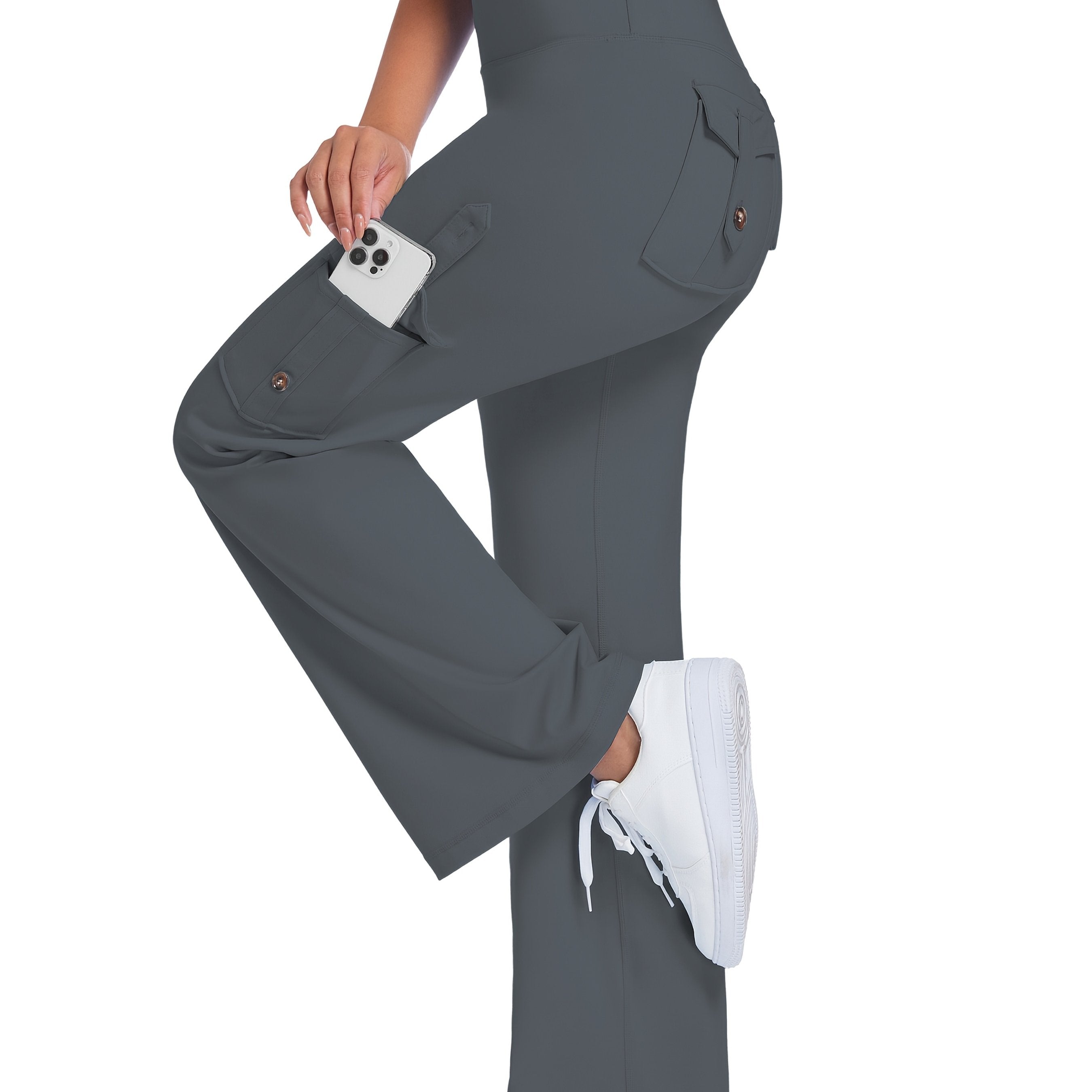 Pantalones de yoga de cintura alta con bolsillos cargo para mujer, talla plus, transpirables y con estiramiento