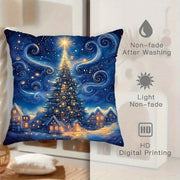 4-Piece Christmas Throw Pillow Cover Set Night Sky Tree Festive Home Decor
