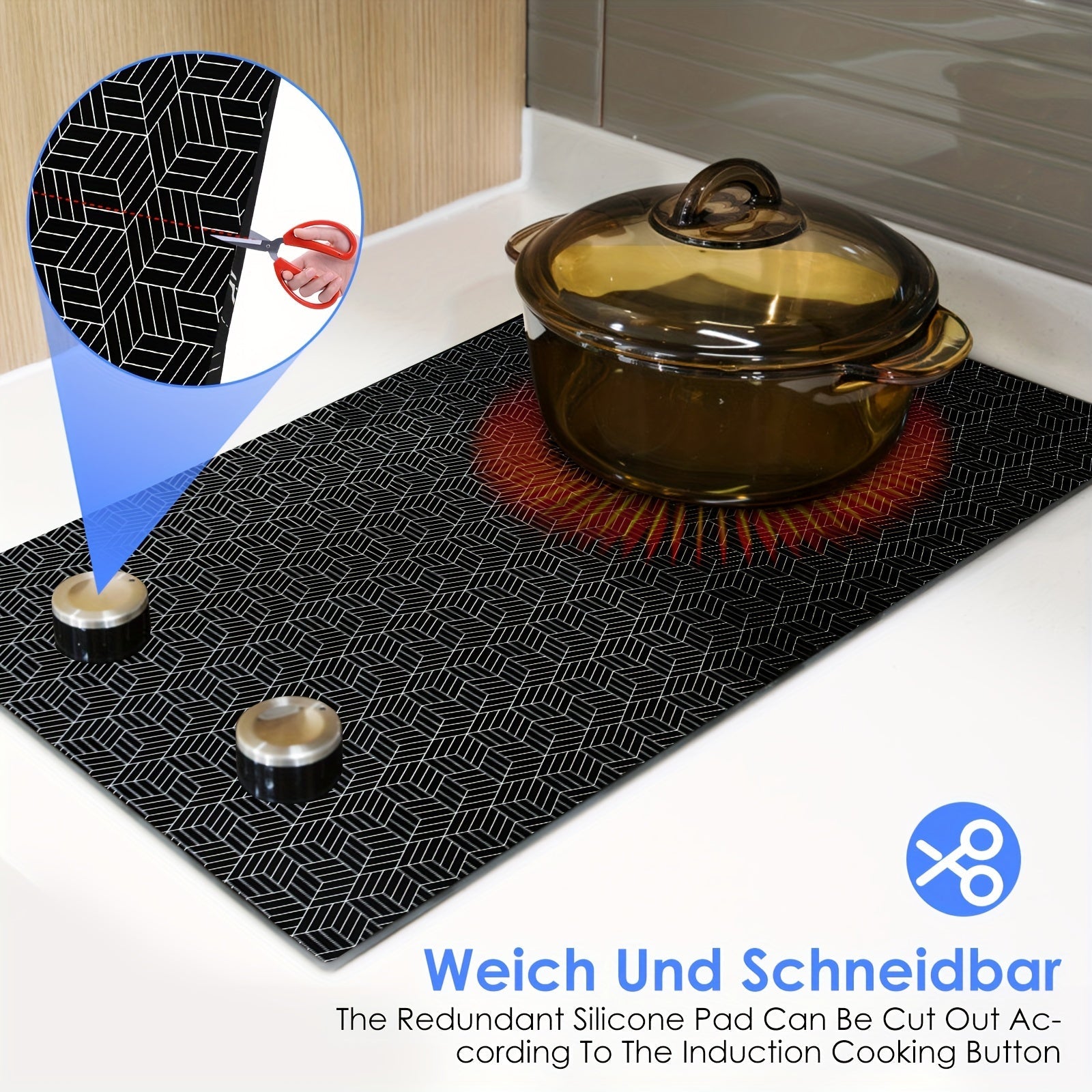 Skratch qilmaydigan, issiqqa chidamli pechka himoyachisi - qo'shimcha katta silikon induksiya pishirish mato, uzoq muddatli foydalanish uchun poliuretan tolasi bilan