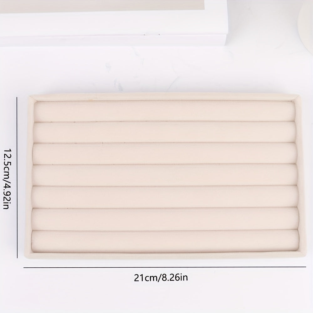 Beige Velvet Jewelry Organizer Tray for Earrings Rings and Accessories Storage