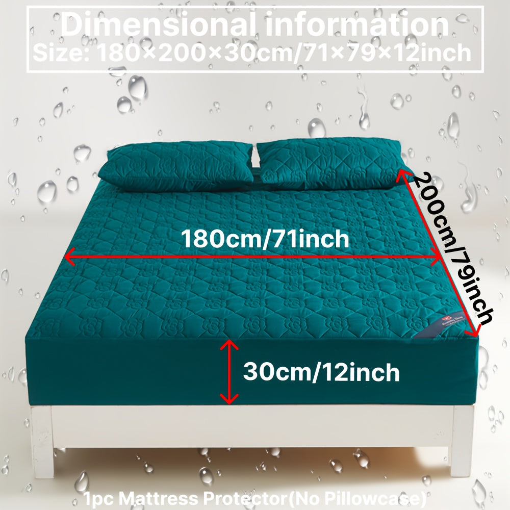 Protector de colchón impermeable con sábana ajustada, color verde azulado con estampado floral, acolchado, tecnología Soundwave, transpirable, poliéster