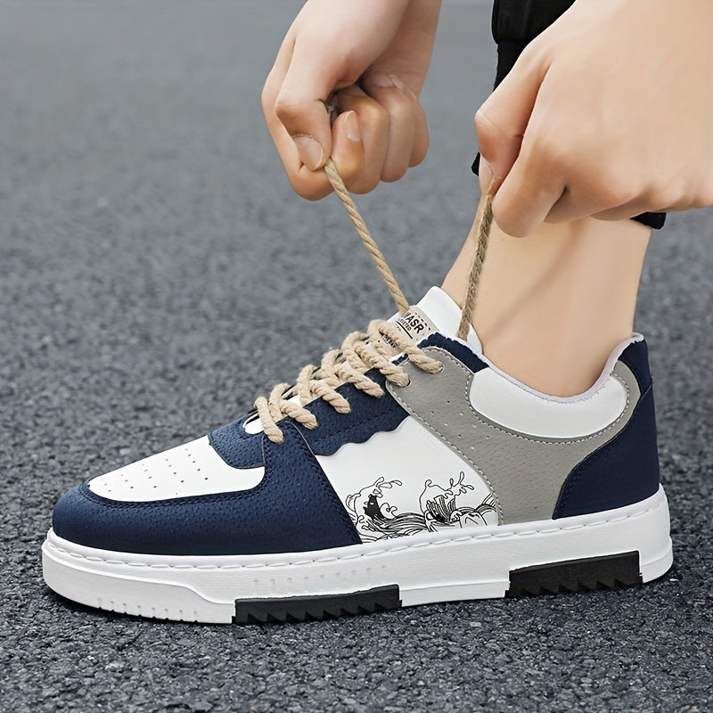 Men's Breathable Lace-Up Sneakers with Non-Slip Grip Skate Style Striped Details