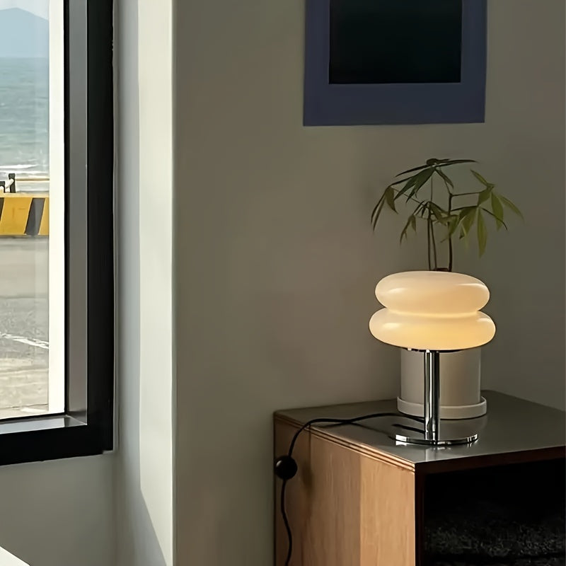 Glass USB-Powered Dimmable Table Lamp with Metal Base for Bedroom Desk Nightstand