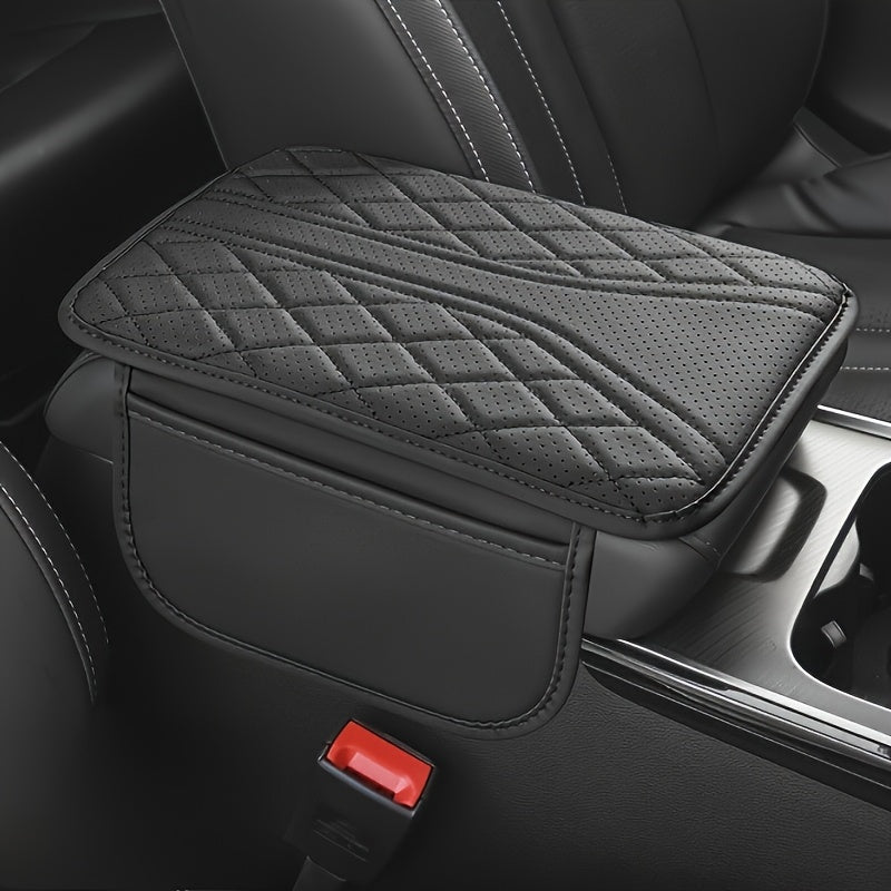 Universal PU Leather Car Armrest Pad with Storage Bag and Stylish Stitch
