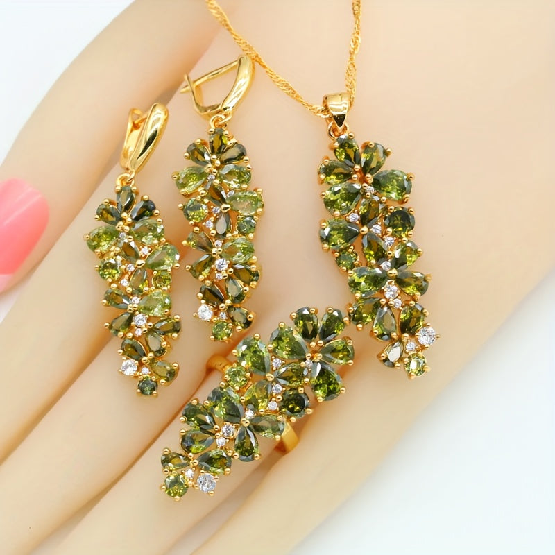 Women's Vintage Cubic Zirconia Jewelry Set with Tennis Bracelet Earrings Pendant Necklace Ring