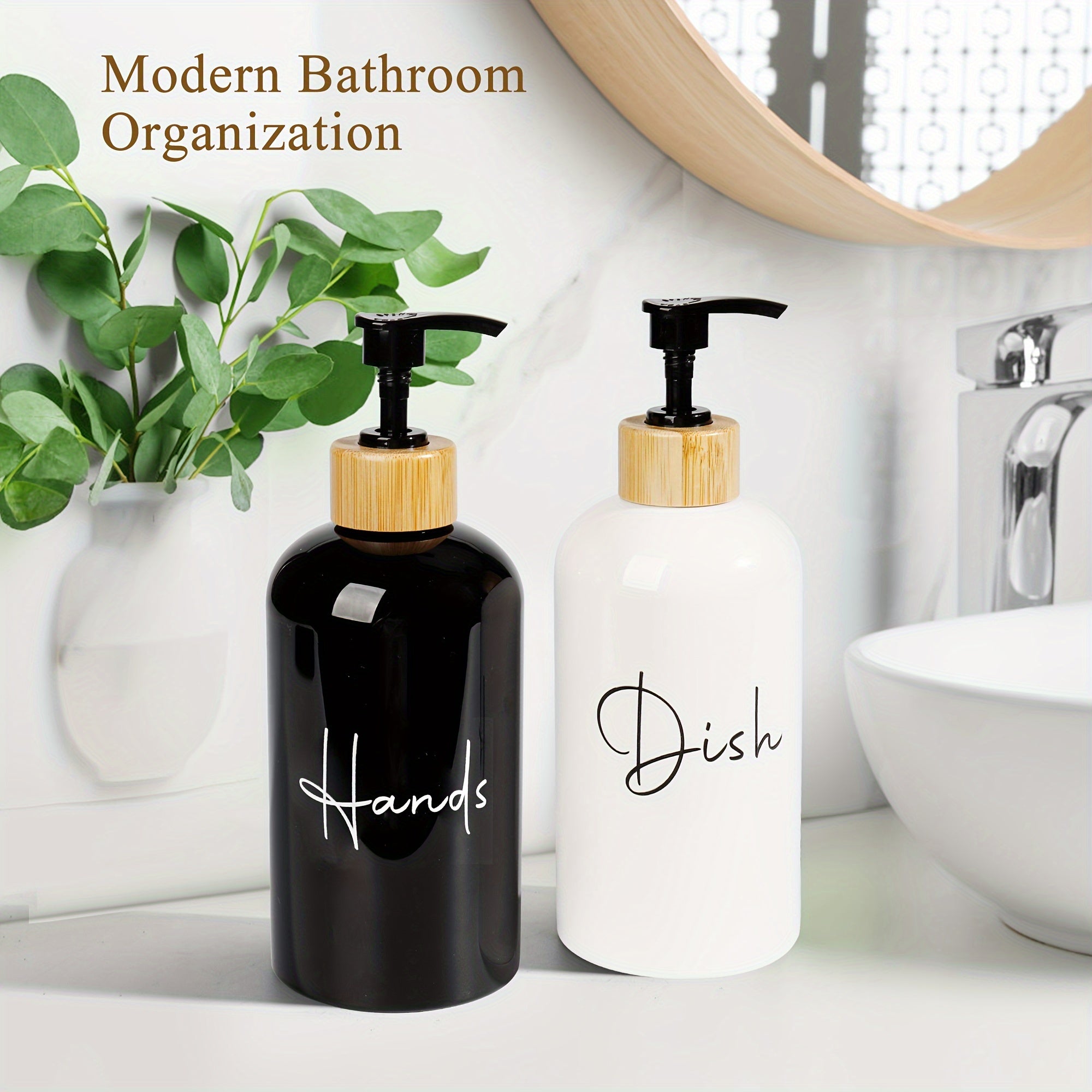 Pair of 500ml Letter Graphic Soap Dispensers Black and White Kitchen Bathroom Leak-Proof Refillable