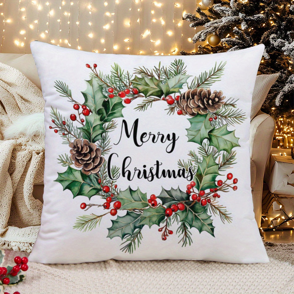 Merry Christmas Wreath Pillow Cover 45.72cm Soft Knit Cushion Case
