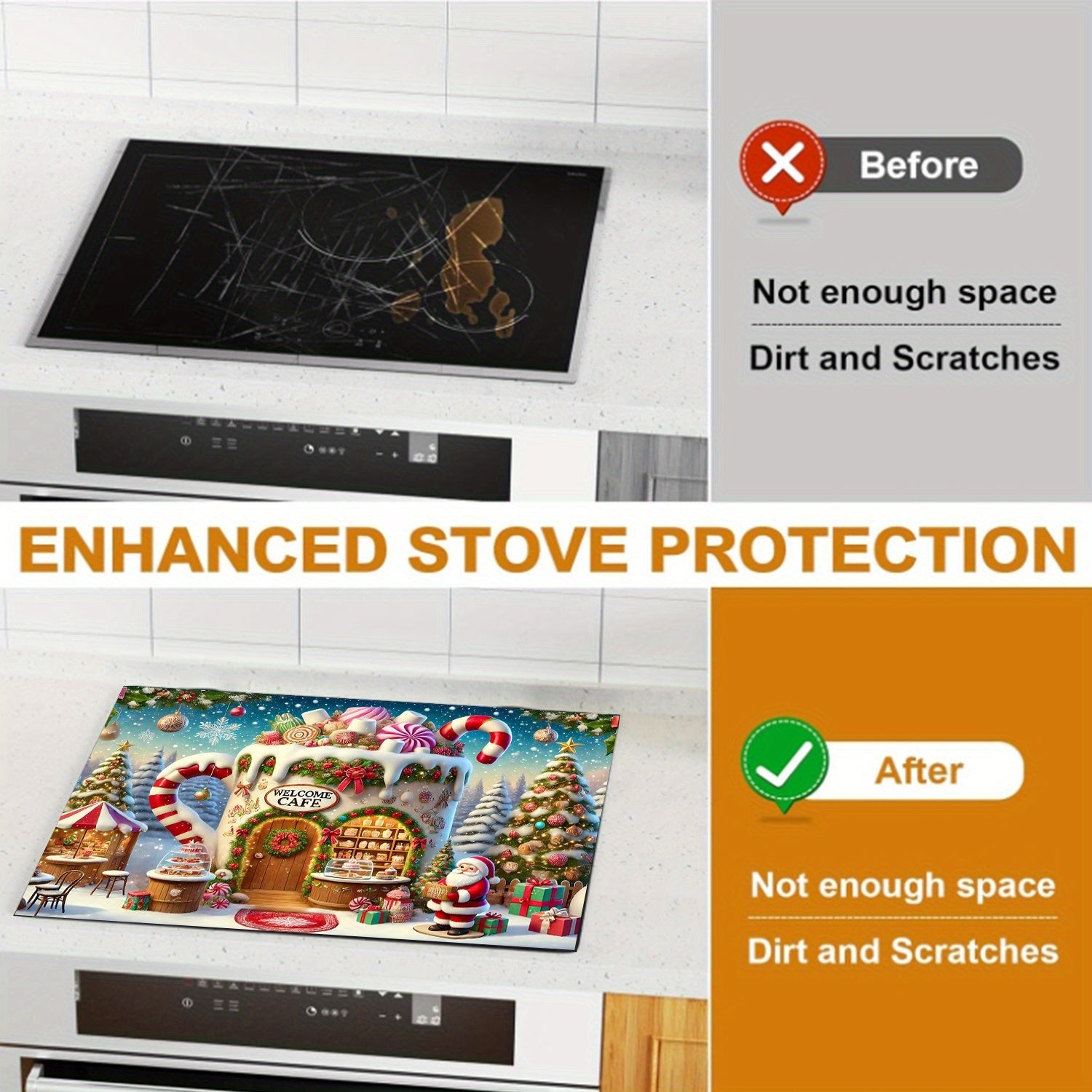 Festive Christmas Stove Top Protector Waterproof Scratch-Resistant Heat-Resistant Cover