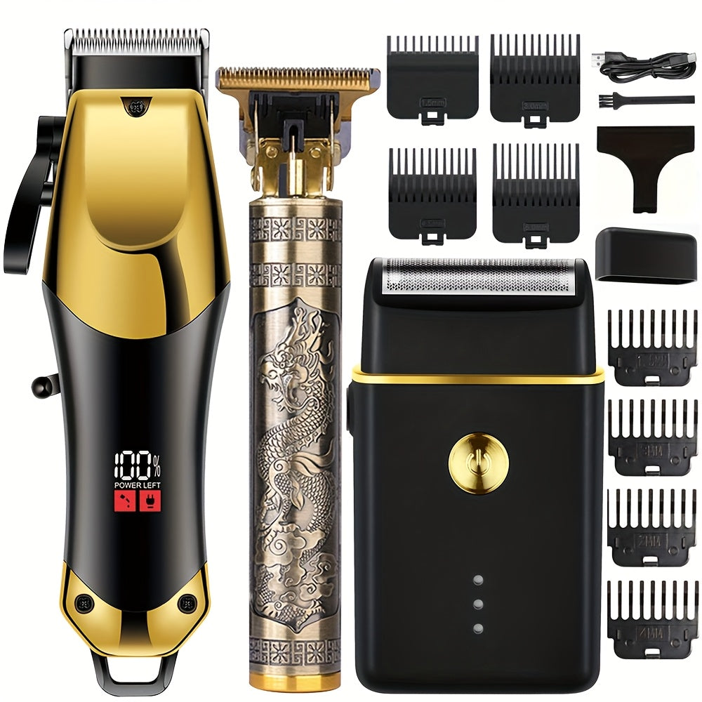 3-in-1 Men's Grooming Kit Electric Hair Clippers T-Shaped Blade Trimmer Foil Shaver USB Rechargeable