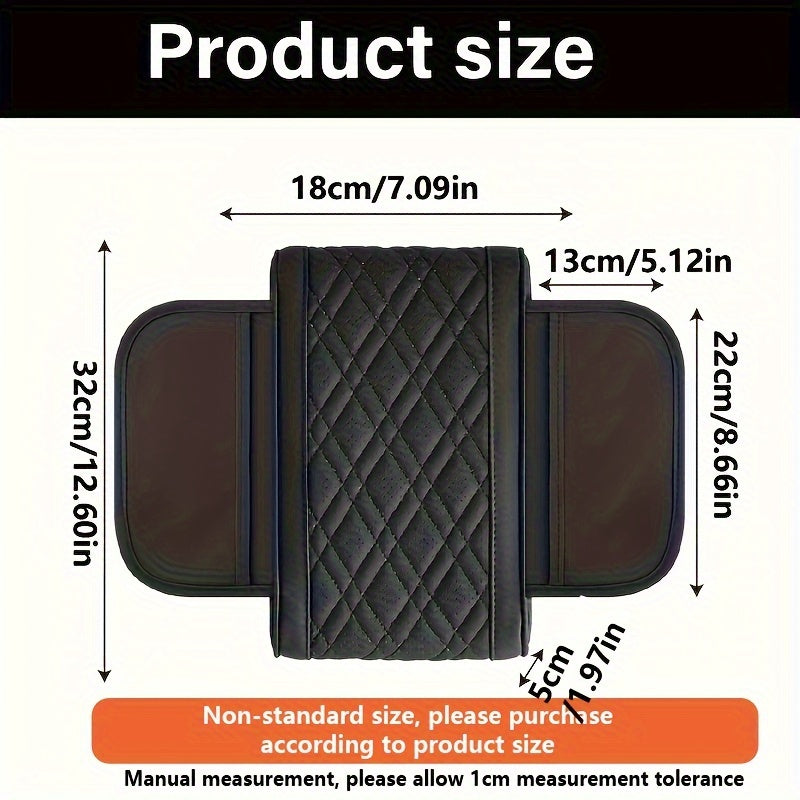Car Armrest Cover Leather-Style Quilted Storage Pad for Cars