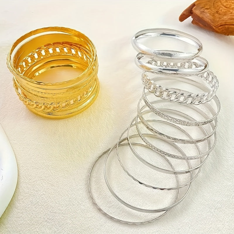 Set of 10 Delicate Alloy Bracelets for Women Daily Wear or Gifts