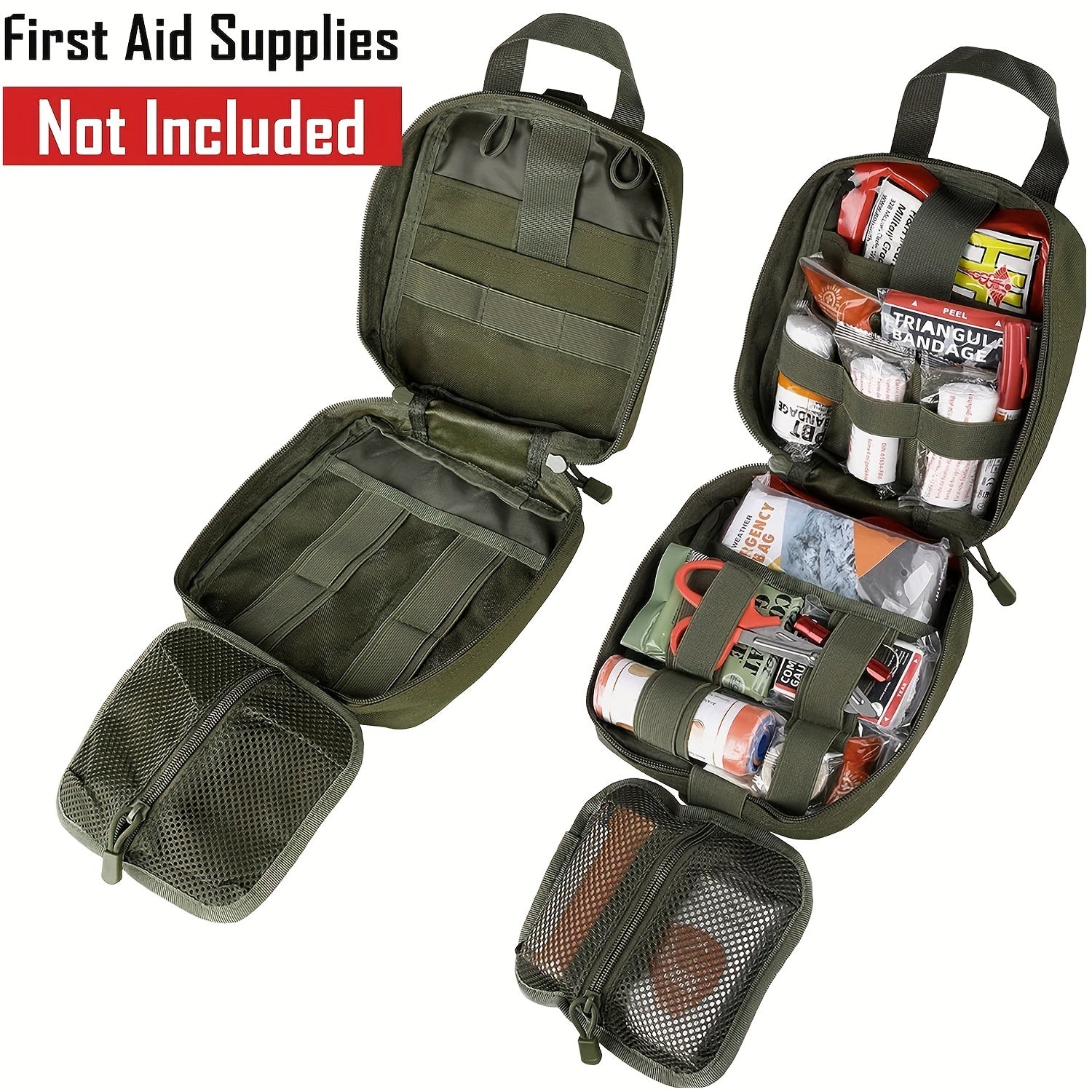 Tactical First Aid Kit with Quick-Release EMT Pouch MOLLE System Nylon Bag Green