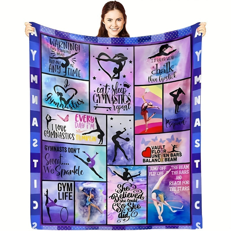 Gymnastics-Themed Flannel Throw Blanket Girl Print Soft Cozy for Camping Travel