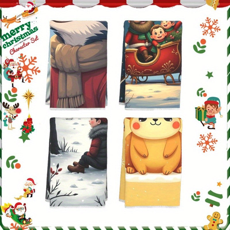 Winter Christmas Snowman Snowflake and Deer Wall Decor Set of 4 45.72x66.04cm