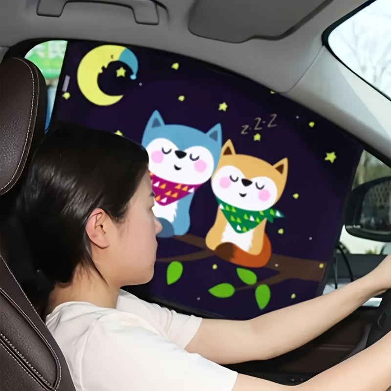 Авто-занавеска для солнца Милая кошка и бегущая овца Двухслойная теплоизоляция Синий Желтый Черный