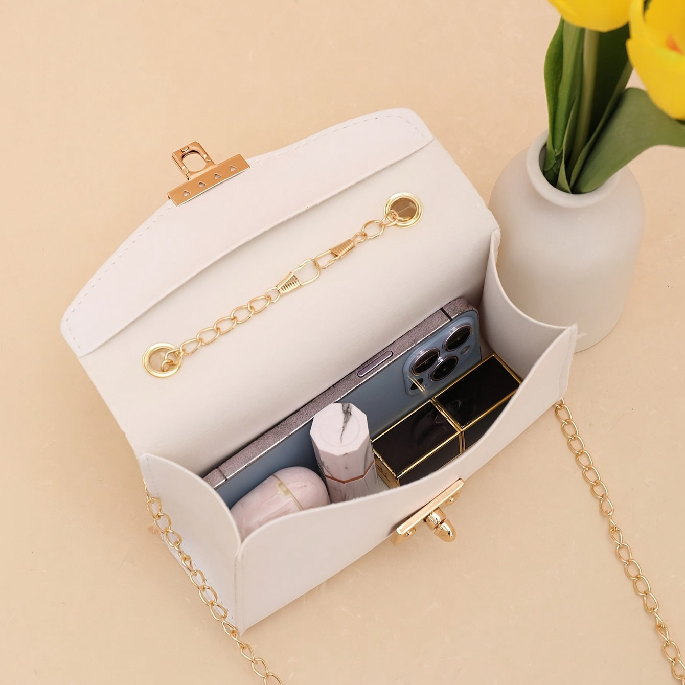 Crossbody Bag with Plush Handle Removable Strap for Daily Use Black White