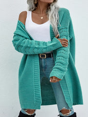 Plus o'lcham uzun kardigan ayollar uchun, bir rangli, ochiq oldi, kundalik, kuz va qish uchun