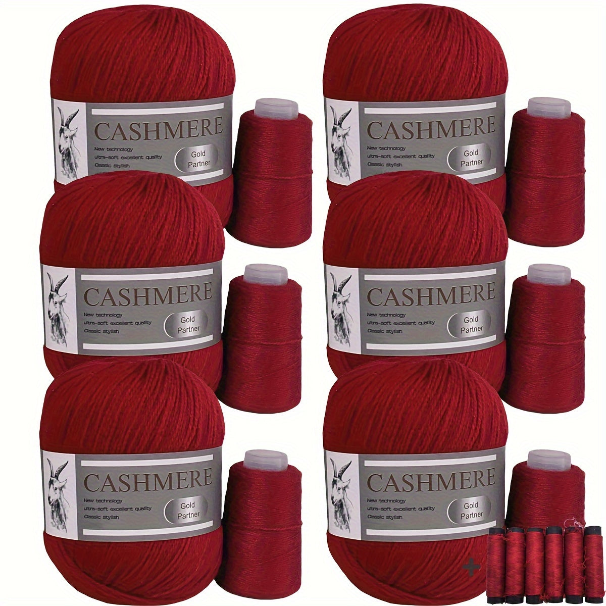 Luxurious Cashmere Yarn Set for Knitting and Crocheting Multicolored 6-Pair Bundle