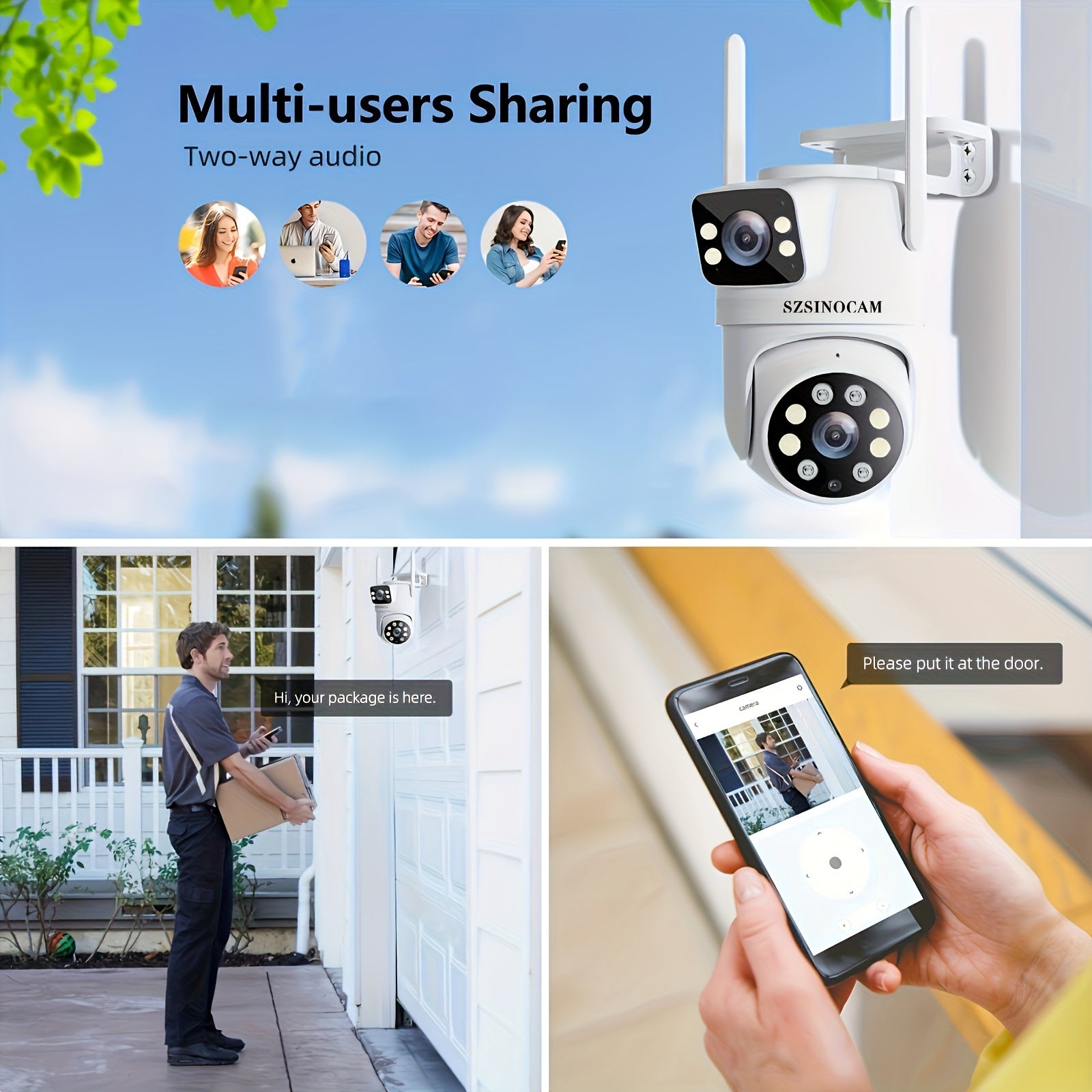 Dual Lens WiFi Security Camera with AI Human Tracking Color Night Vision Two-Way Audio Motion Alerts Pan Tilt Surveillance