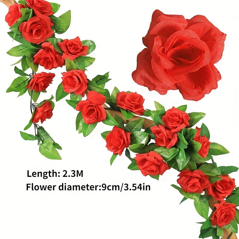 7.55ft Outdoor UV-Resistant Artificial Rose Vine for Garden Decor