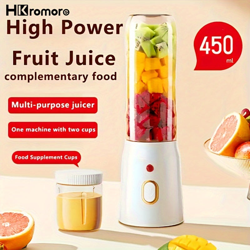 Портативный двойной стакан-миксер 450 мл, перезаряжаемый через USB, пищевой пластик PP для дома и путешествий