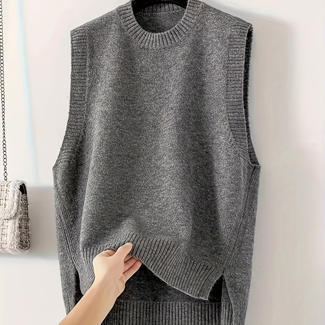 Chaleco de punto acanalado sin mangas para mujer talla grande, casual, verano, abertura frontal, color sólido