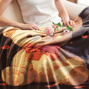 Digital Print Teddy Bear Flannel Throw Blanket Cozy All-Season Cover Brown Love Hearts