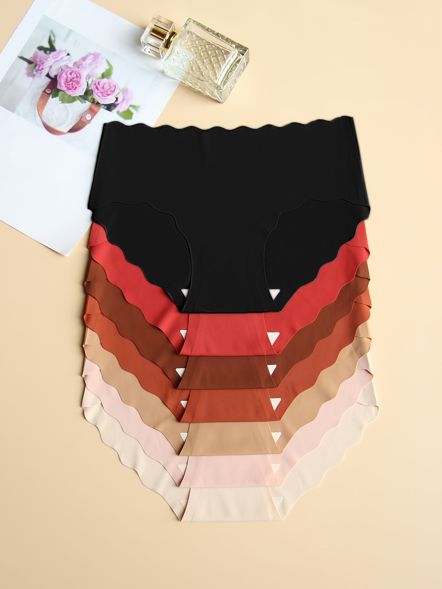 Set of 7 Women's Mid-Rise Hipster Panties with Wavy Edges and Butterfly Pattern in Soft Polyamide