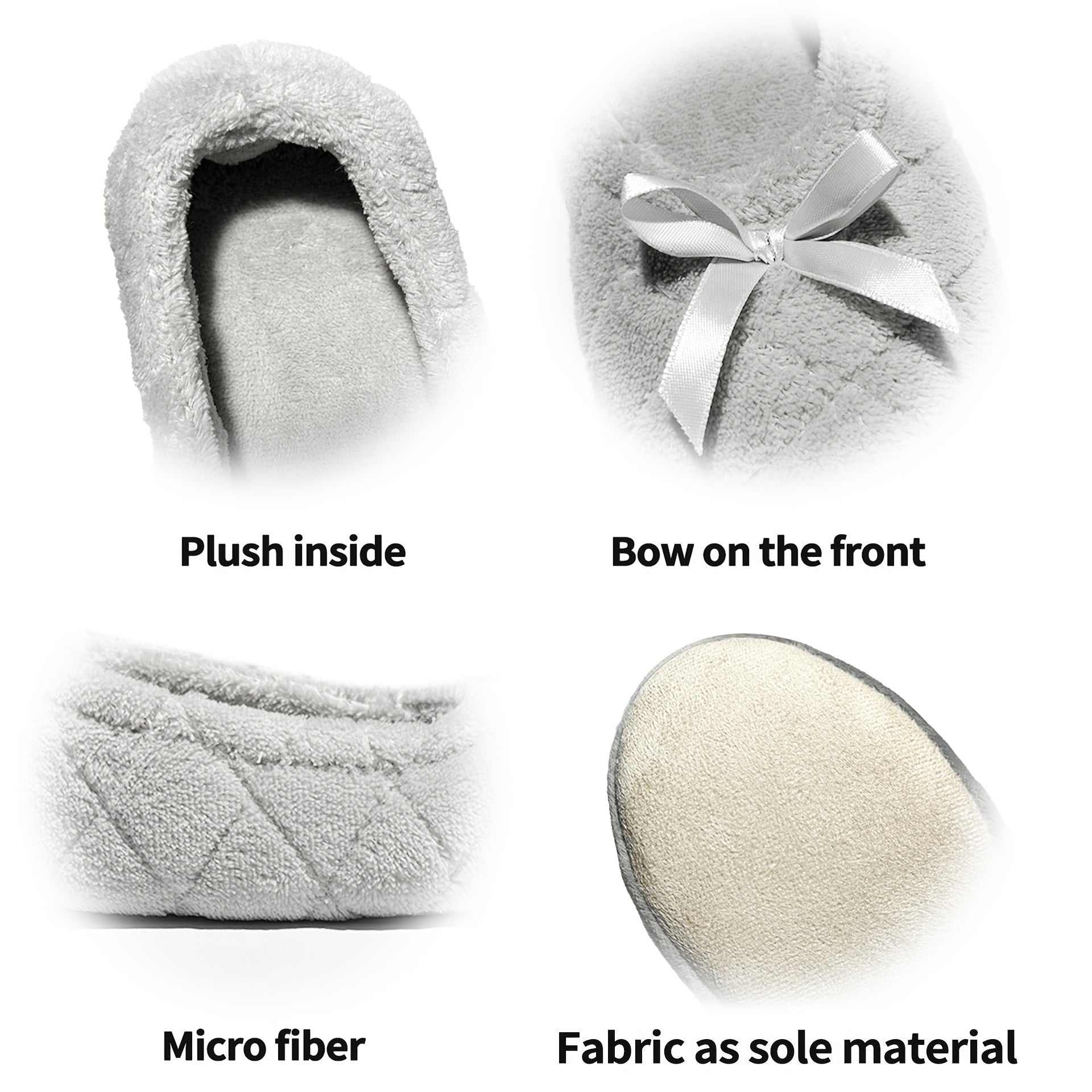 Ayollar uchun bir rangli qavatiq Terrycloth ballerina tufli, saten lent bilan ichki poyabzal