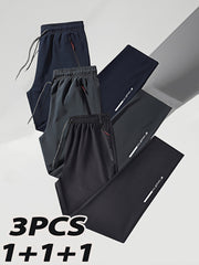 Men's Plus Size Track Pants Polyester Regular Fit Woven Print Zipper Pack of 3