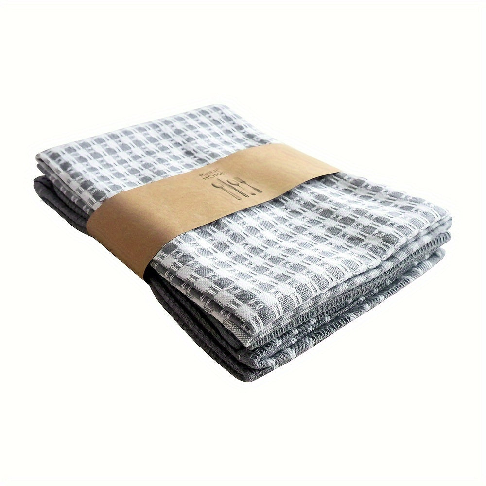 Set of 3 Grey Waffle Weave Kitchen Towels 45x65 cm for Drying Dishes and Hands