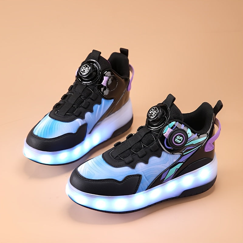 Kids Light-Up Skateboarding Sneakers with USB Charging and Invisible Roller Skates for All Seasons
