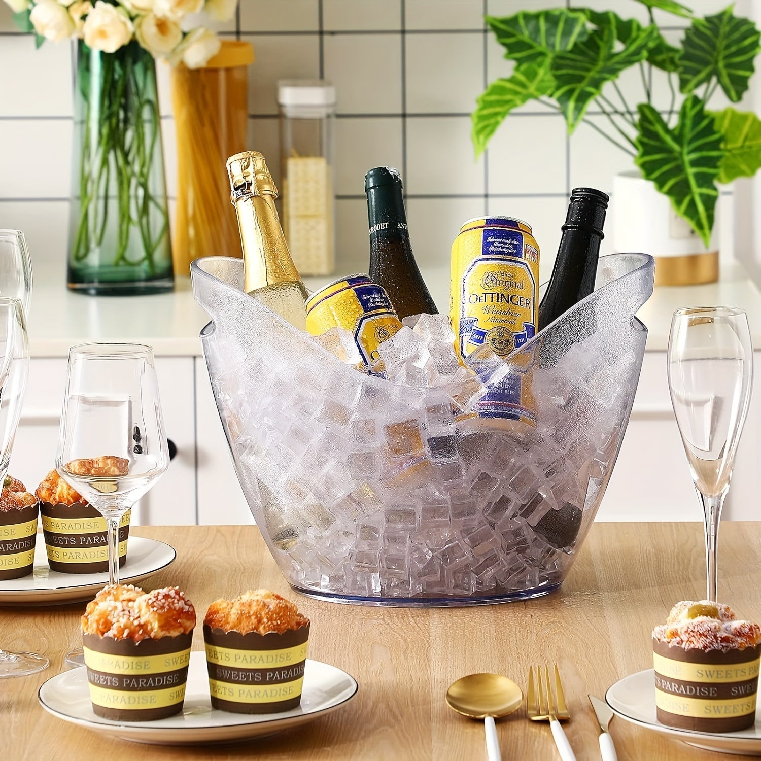 12-Piece Acrylic Champagne Ice Bucket Set with Cups and Spoons for Parties