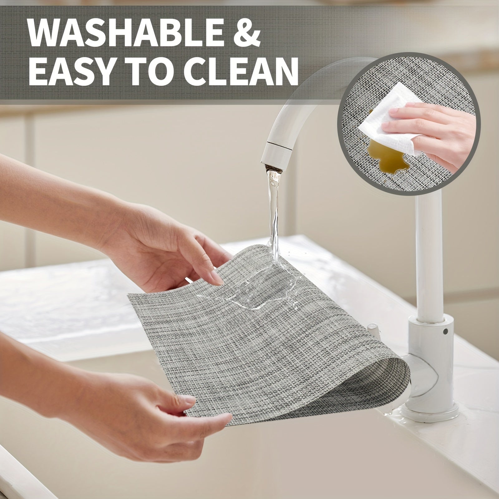 8-Pack Washable PVC Square Placemats Indoor Outdoor Bright Finish