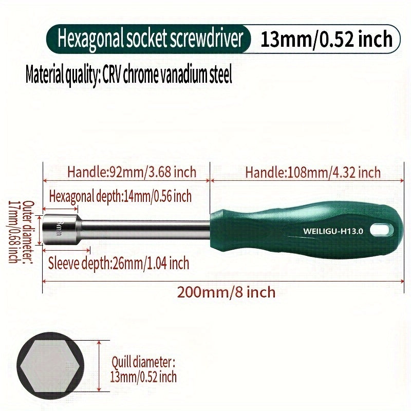 Manual Socket Wrench Set for Hex Screws 6-12mm, Durable Steel