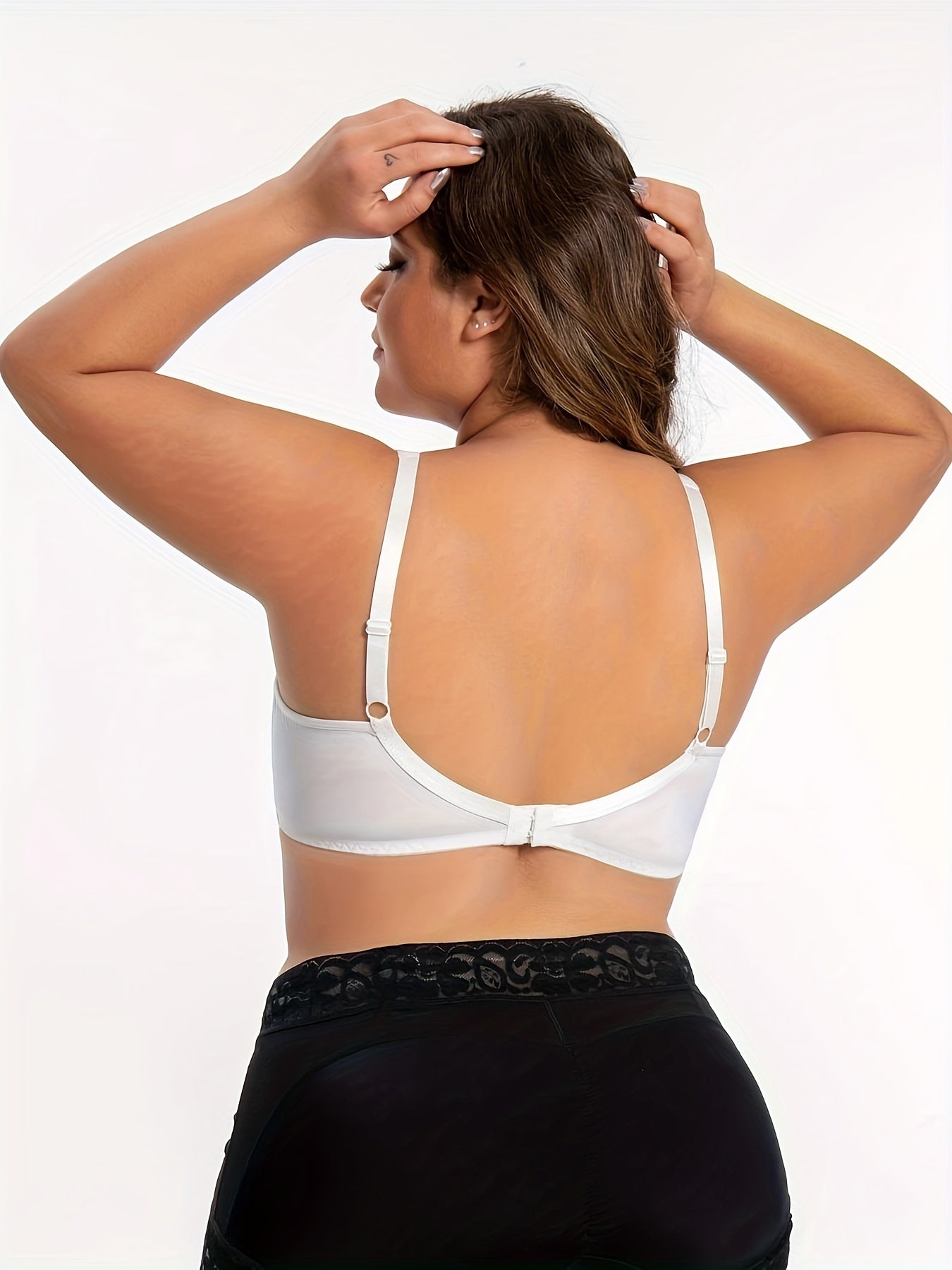 Plus Size Women's Full Cover Mesh Underwire Bra Solid Nylon Spandex