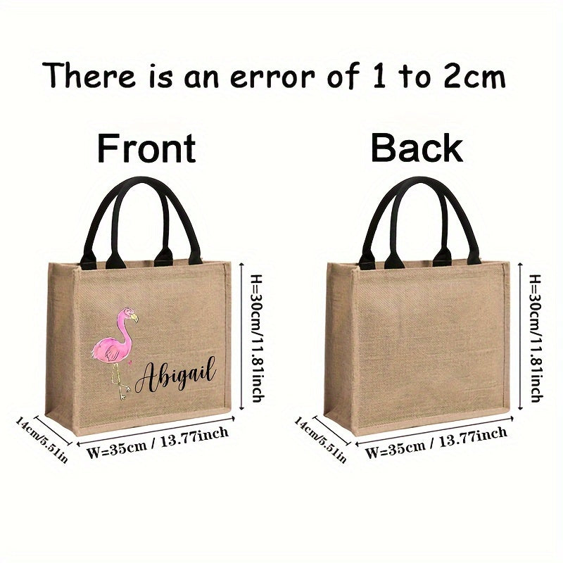 Large Flamingo Pattern Beach Bag with Monogram Tote for Summer Vacation