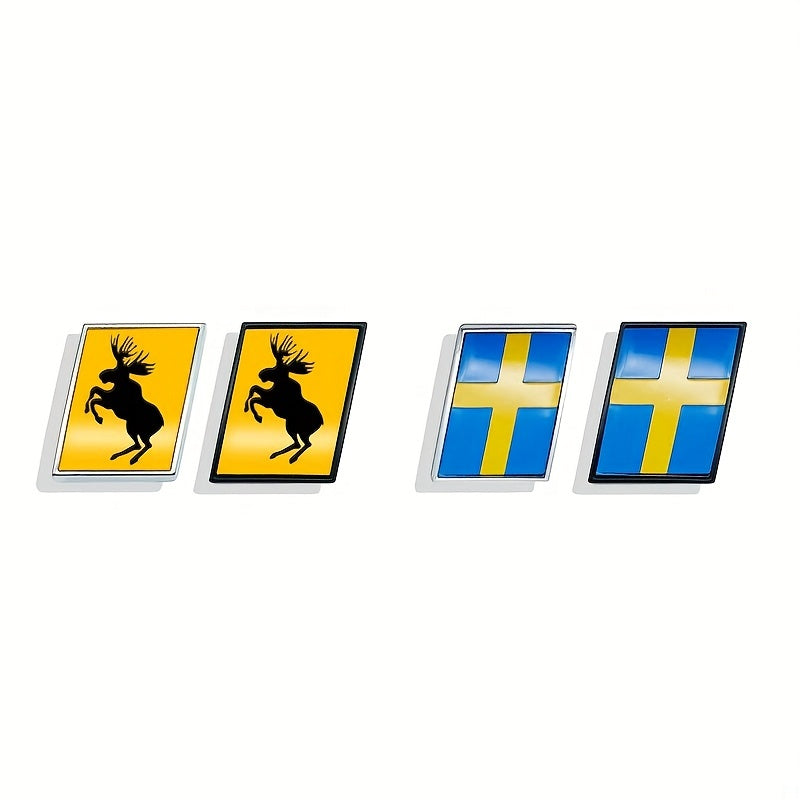 Moose Emblem Metal Sticker for Car Trunk Decal Auto Body Badge, Swedish Flag