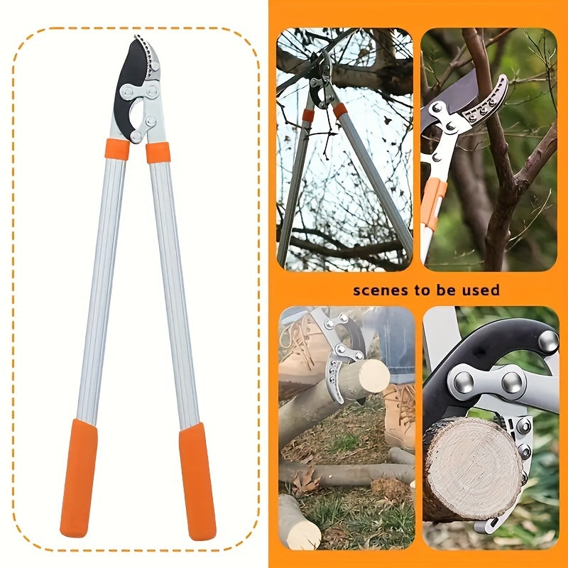 Heavy-Duty Garden Pruning Shears with Long Alloy Steel Blade and Orange Handles