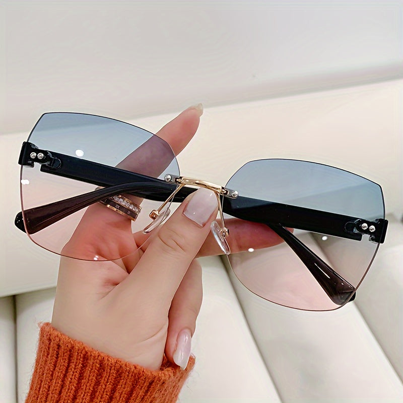Minimalist Frameless Metal Sunglasses for Fashion Enthusiasts Polycarbonate Lenses