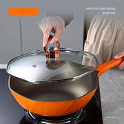 Sartén de titanio con tapa de cristal, utensilios de cocina antiadherentes para todo tipo de cocinas, fácil de limpiar