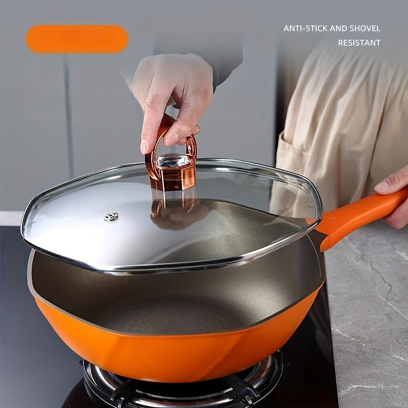 Sartén de titanio con tapa de cristal, utensilios de cocina antiadherentes para todo tipo de cocinas, fácil de limpiar