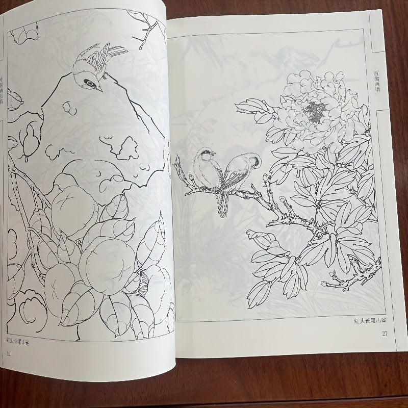 Chinese Bird Line Drawing Art Book with White Painting Techniques for Beginners