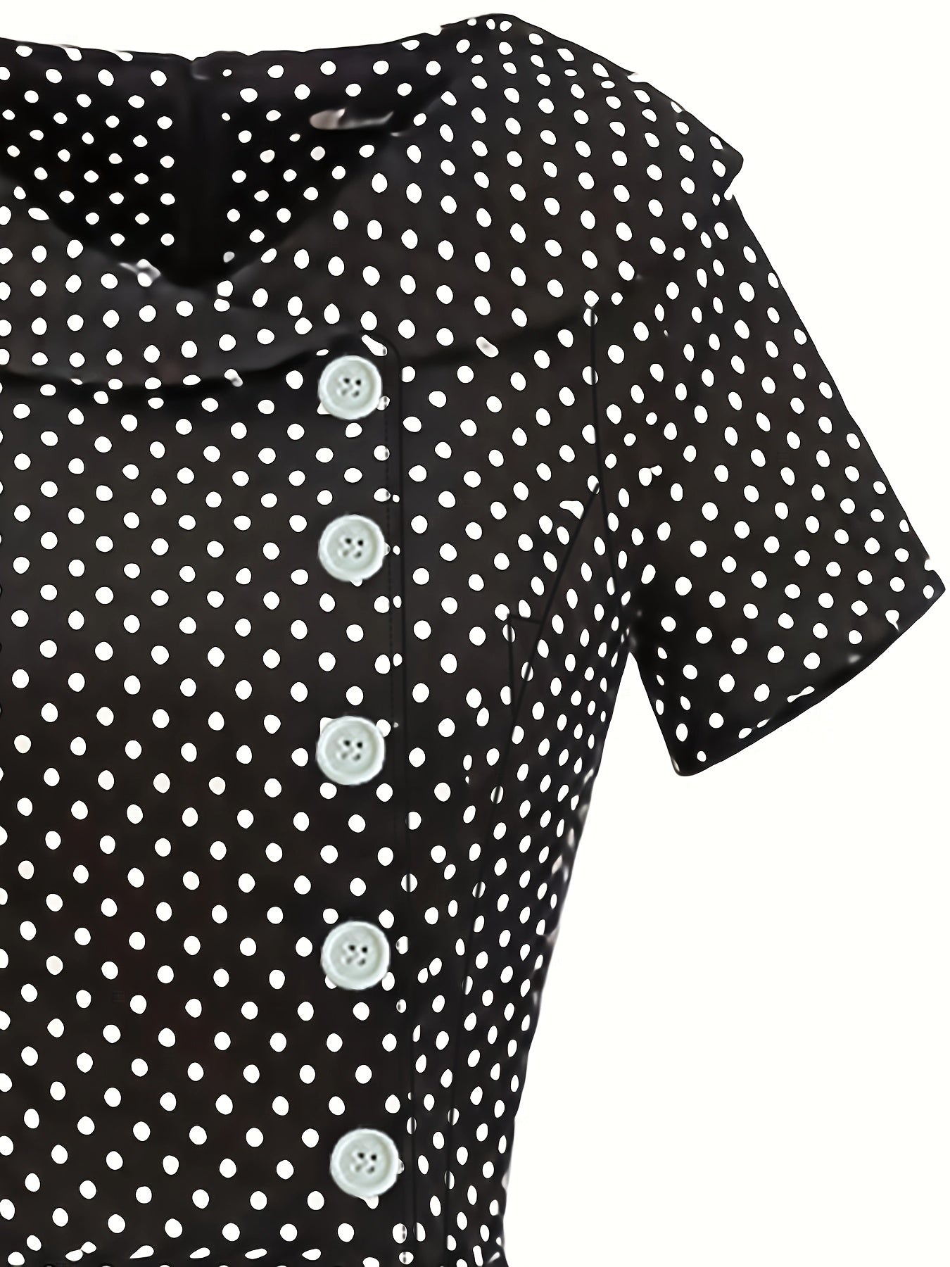 Polka Dot Short Sleeve A-line Dress for Women Spring Summer Elegant Button Front